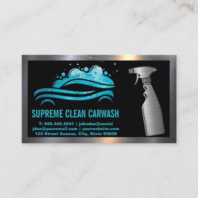 Sprühflasche | Car Wash Water Drops Logo Visitenkarte (Vorderseite)