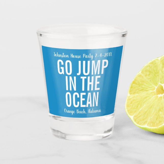 Sprung in das Party Ocean Blue and White House Schnapsglas (Vorderseite)