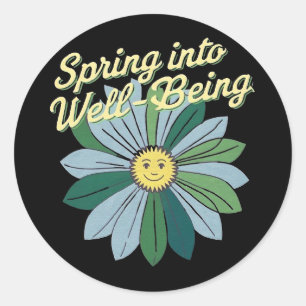 Sprung in Wohlfühl-Retro-Wellness-Blume Runder Aufkleber