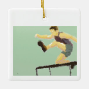 Sprung über die Hurra Art Keramikornament
