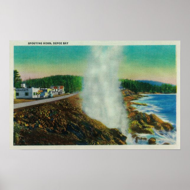 Spucken von Horn in Depoe Bay, Oregon Poster (Vorne)