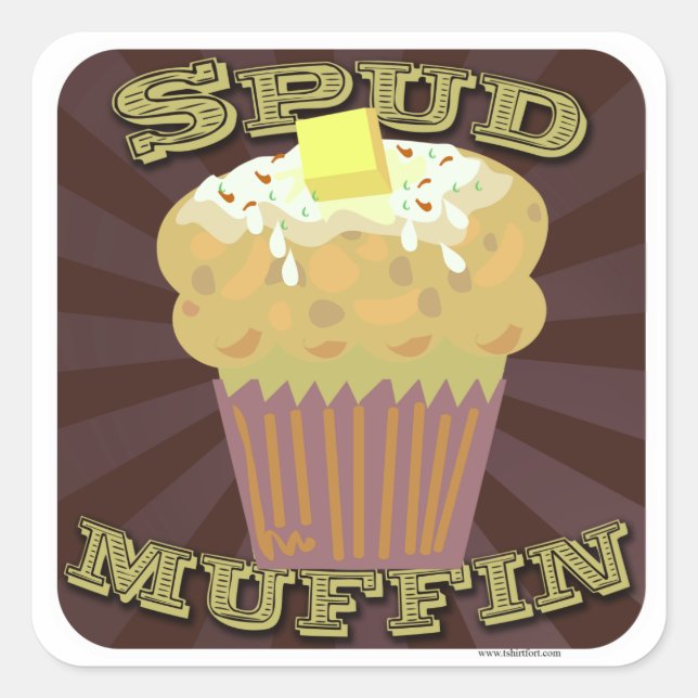 Spud Muffin Baked Potato Cartoon Design Quadratischer Aufkleber (Vorderseite)