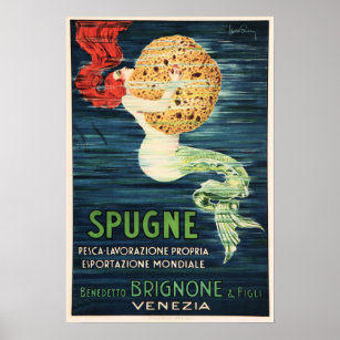 SPUGNE MERMAID SPONGE Vintage italienische venezia Poster