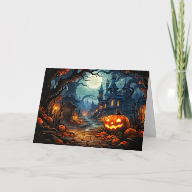 Spuk Altes Haus - glückliches Halloween Karte (Vorderseite)