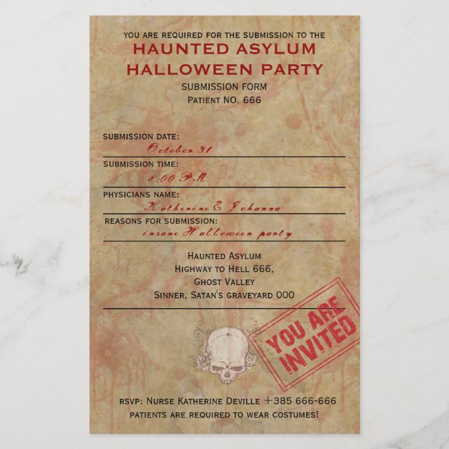 Spuk Asyl-Halloween-Party Flyer (Vorne)