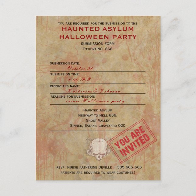 Spuk Asyl-Halloween-Party Postkarte (Vorderseite)