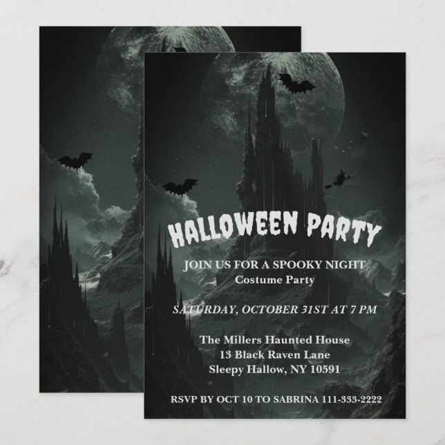 Spuk Berggipfel Halloween-Party Einladung (Vorne/Hinten)