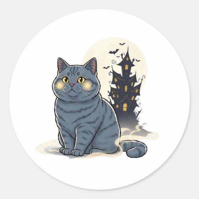 Spuk Brit House - British Shorthair Halloween Runder Aufkleber (Vorderseite)