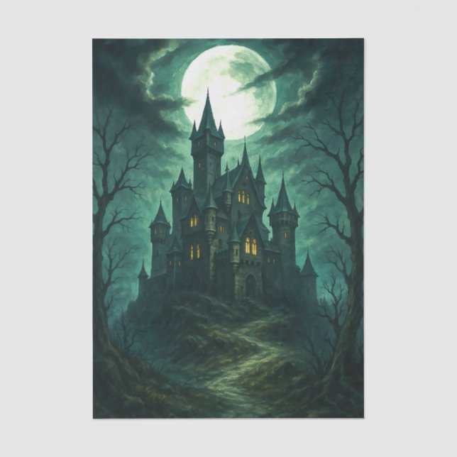 Spuk Burg Moonlit Gotische Dekoration Seidenpapier (Vorderseite)