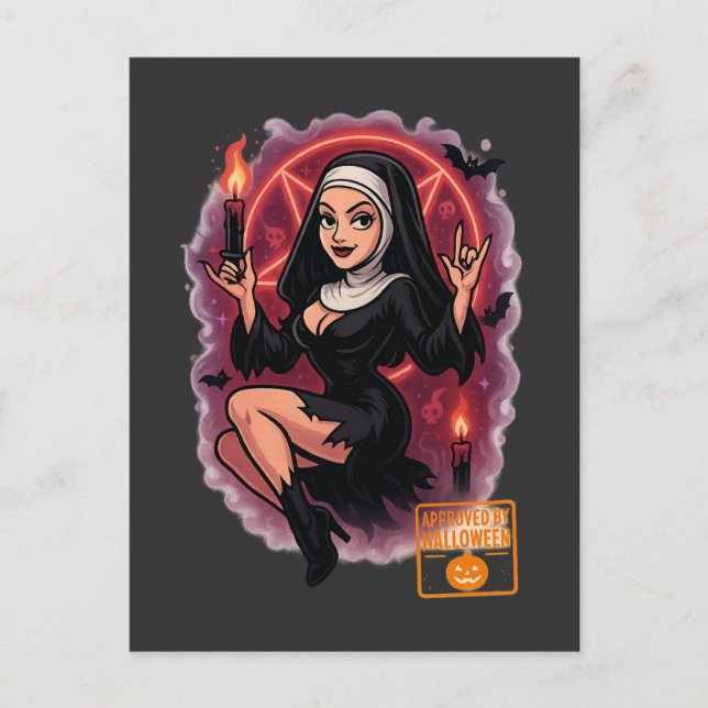 Spuk Button-Up Nun - kurioses Halloween Postkarte (Vorderseite)