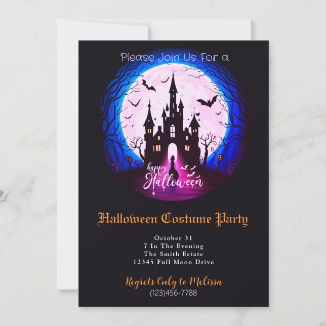 Spuk Castle Happy Halloween Kostüm Party Einladung (Vorderseite)