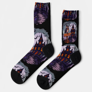 Spuk Eule und Spooky House - Gotisches Halloween N Socken