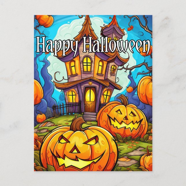 Spuk Festhaus | Frohe Halloween Postkarte (Vorderseite)