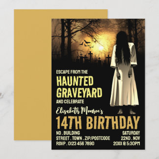 Spuk Friedhof Thema Escape Room Geburtstagsparty Einladung