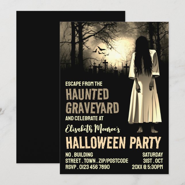 Spuk Friedhof Thema Escape Room Halloween Einladung (Vorne/Hinten)