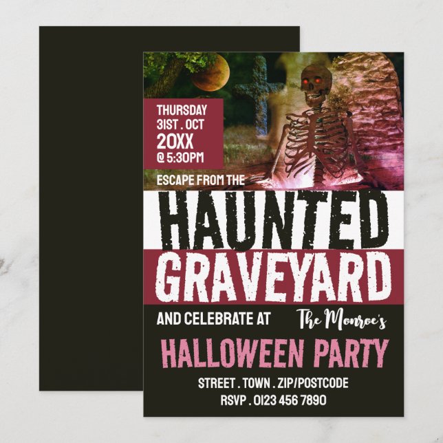 Spuk Friedhof Thema Escape Room Halloween Einladung (Vorne/Hinten)