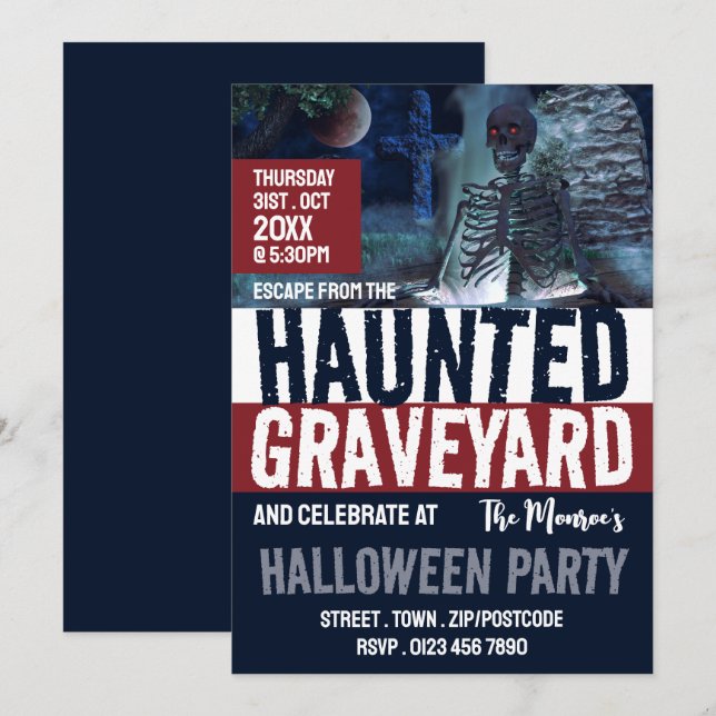 Spuk Friedhof Thema Escape Room Halloween Einladung (Vorne/Hinten)