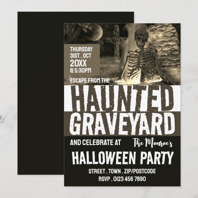 Spuk Friedhof Thema Escape Room Halloween Einladung (Vorne/Hinten)