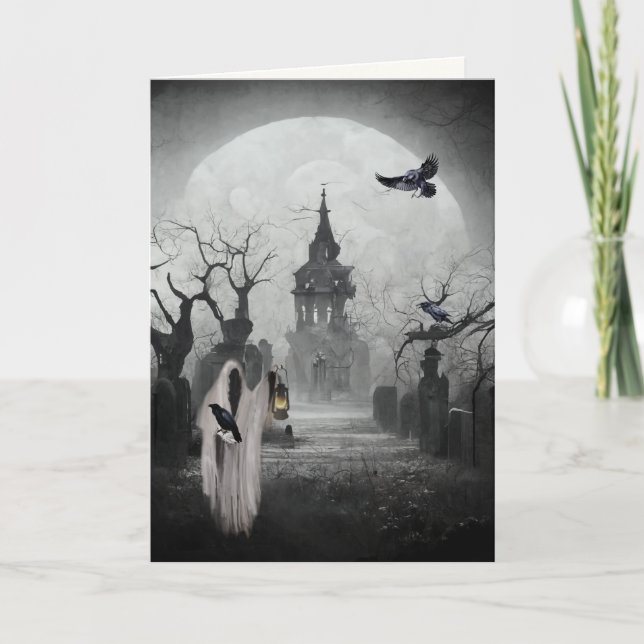 Spuk Friedhof und Torhüter Beängstigendes Hallowee Karte (Vorderseite)