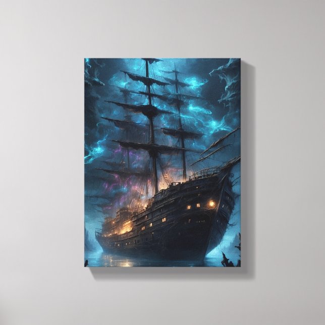 Spuk Geisterschiff bei Nachtfantasie Leinwanddruck (Vorderseite)