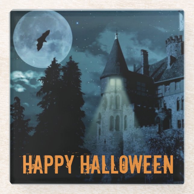 Spuk Goth Mansion Halloween Glasuntersetzer (Vorderseite)