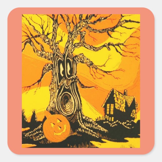 Spuk Halloween-Baum-Aufkleber Quadratischer Aufkleber (Vorderseite)
