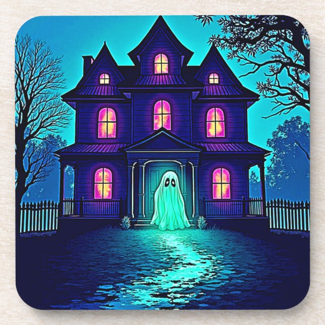 Spuk Halloween-Ghost-House-Design Getränkeuntersetzer (Vorderseite)