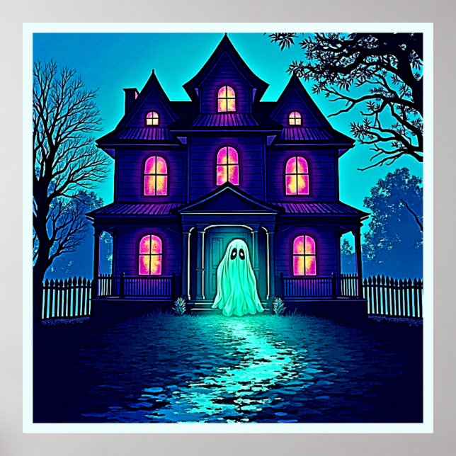 Spuk Halloween-Ghost-House-Design Poster (Vorne)