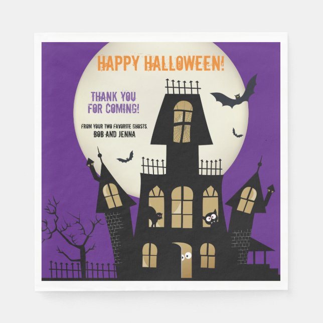 Spuk Halloween-House-Fleying Bats Lila Serviette (Vorderseite)