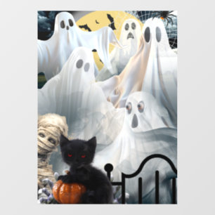Spuk Halloween mit Geistern, Mama und Schwarzer Ka Fensteraufkleber