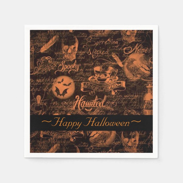 Spuk Halloween Napkins in Schwarz und Orange Serviette (Vorderseite)
