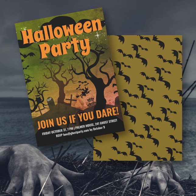Spuk Halloween-Party auf dem Friedhof mit Olivgrün Einladung (Von Creator hochgeladen)