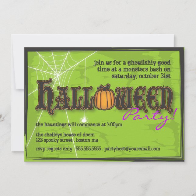Spuk Halloween-Party Einladung Black & Green (Vorderseite)