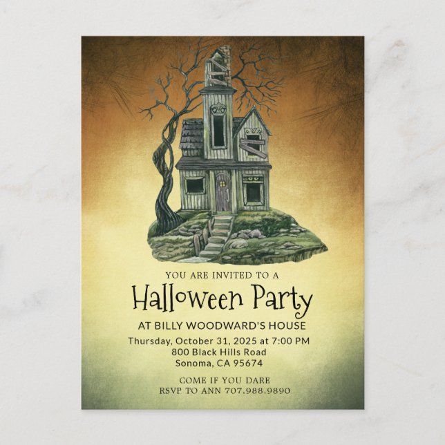 Spuk Halloween-Party Einladungspostkarte (Vorderseite)