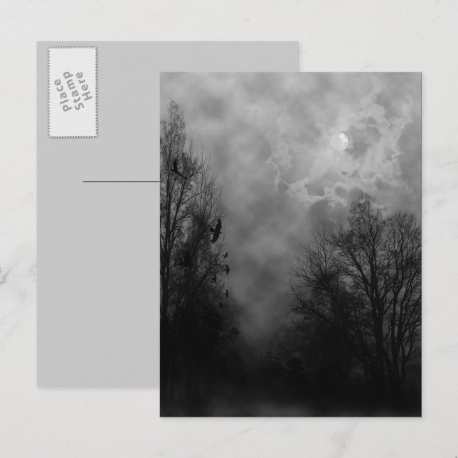Spuk Halloween Sky mit Ravens Postkarte (Vorne/Hinten)