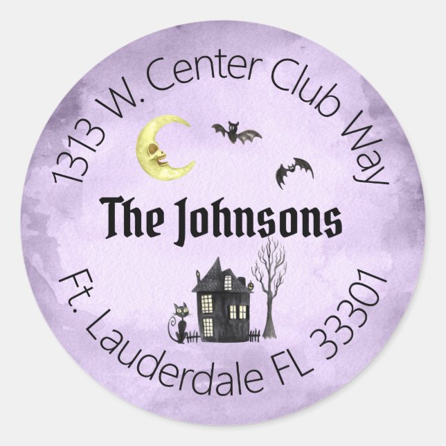 Spuk Halloween Spooky Lila Address Labels Runder Aufkleber (Vorderseite)
