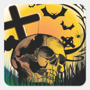 Spuk Halloween-Szene Quadratischer Aufkleber