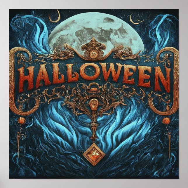 Spuk Halloween-Uhrturm Poster (Vorne)