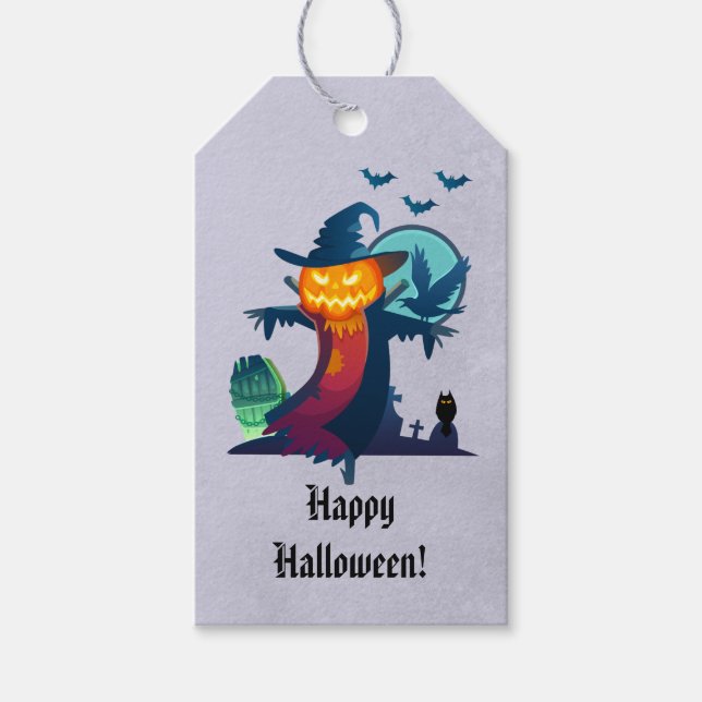 Spuk Happy Halloween Pumpkin Head Scarecrow Geschenkanhänger (Vorderseite)