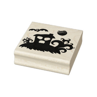 Spuk Haus 2 Silhouetten Kunst Briefmarke Gummistempel
