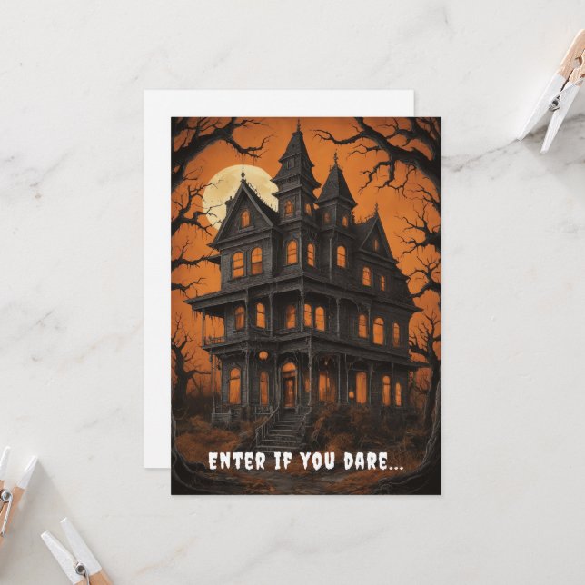 Spuk Haus am Night Halloween Einladung (Vorderseite/Rückseite Beispiel)