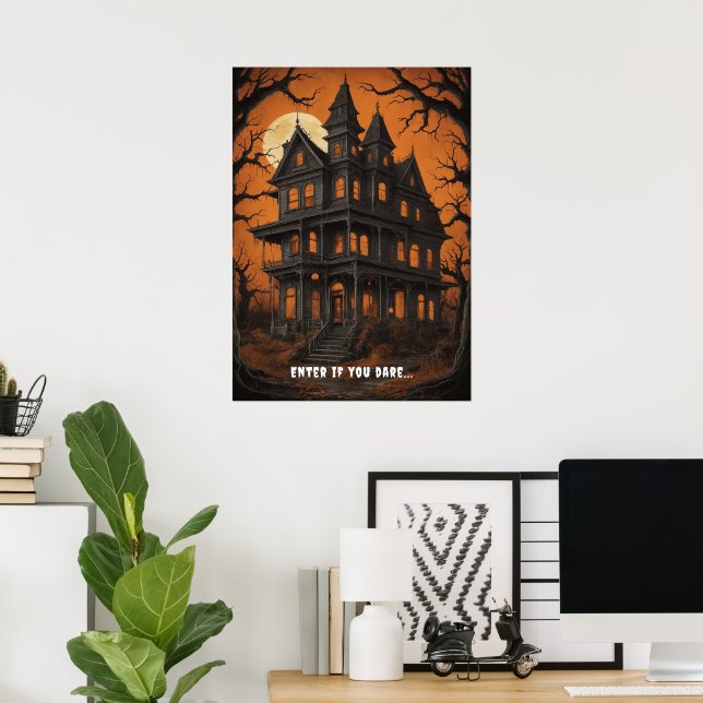 Spuk Haus am Night Halloween Poster (Heimbüro)