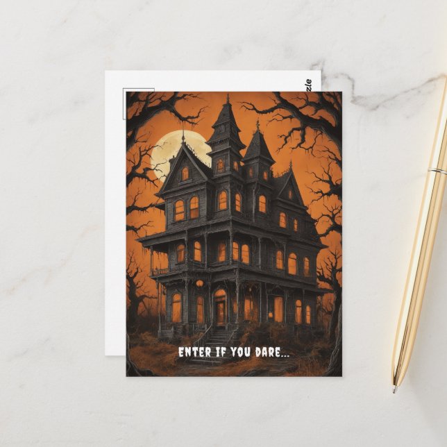 Spuk Haus am Night Halloween Postkarte (Vorderseite/Rückseite Beispiel)