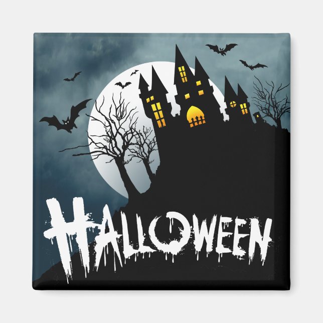 Spuk Haus auf einem Hügel Spooktacular Halloween Magnet (Vorne)