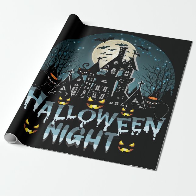 Spuk Haus, Beängstigende Halloween-Nacht Geschenkpapier (Ungerollt)