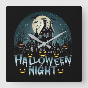 Spuk Haus, Beängstigende Halloween-Nacht Quadratische Wanduhr