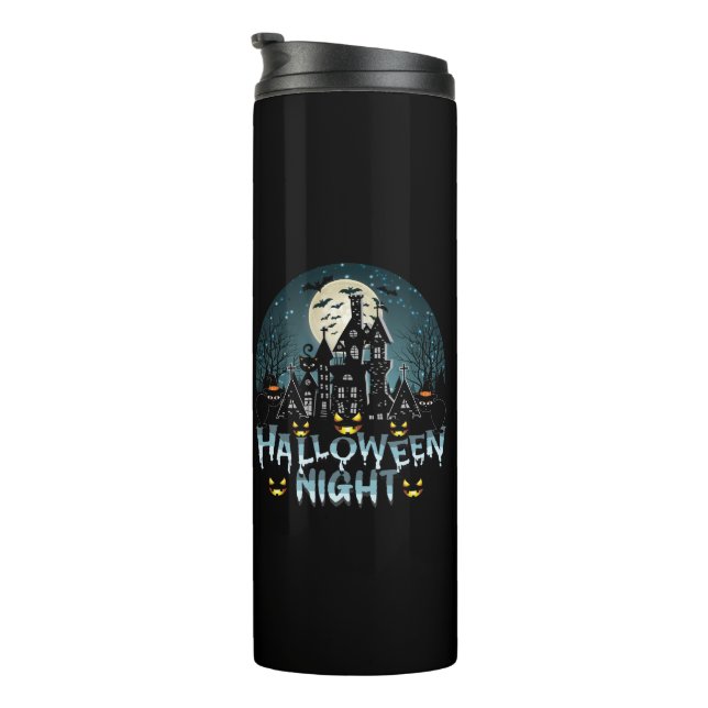 Spuk Haus, Beängstigende Halloween-Nacht Thermosbecher (Nach rechts gedreht)