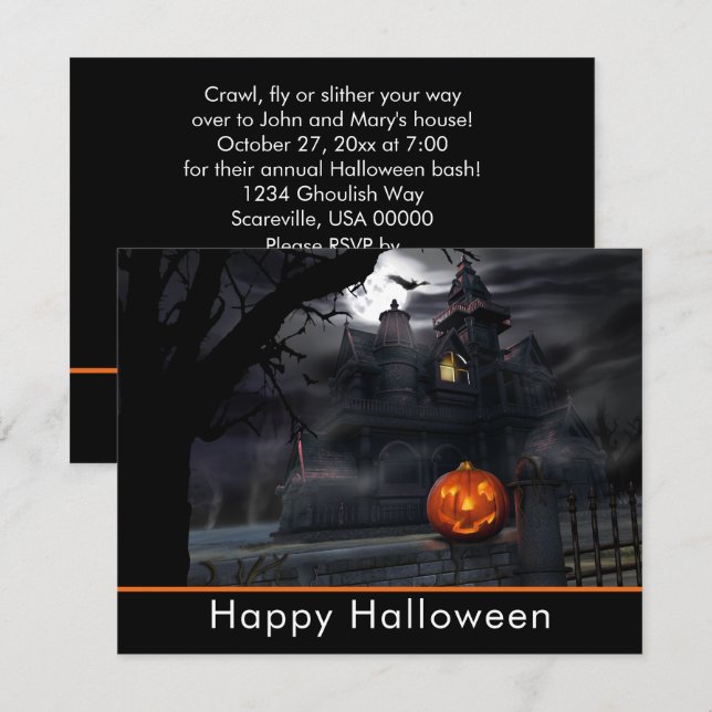Spuk Haus-beängstigendes Kürbis-Halloween-Party Einladung (Vorne/Hinten)