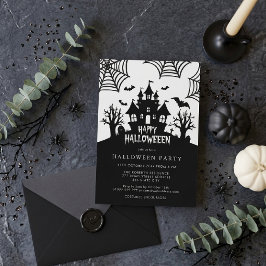 Spuk Haus Beängstigendes Schwarz-Weiß-Halloween-Pa Einladung
