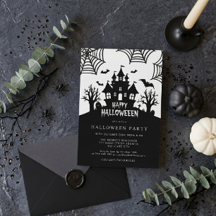 Spuk Haus Beängstigendes Schwarz-Weiß-Halloween-Pa Einladung